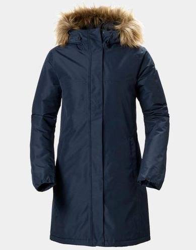 Helly Hansen  Aden Winter Water Resistant Parka Jacket Faux Fur Hood Navy Large