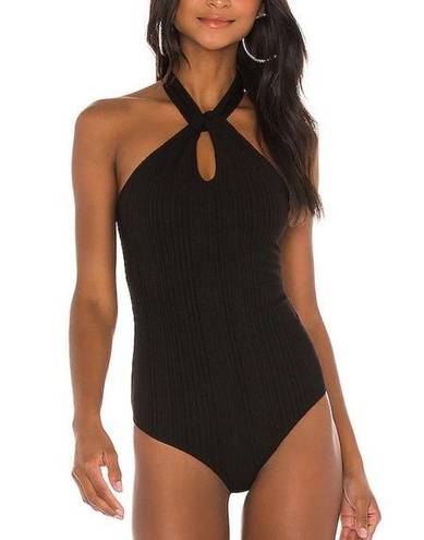 The Range  Black Bodysuit Wave Rib Tied Bodysuit