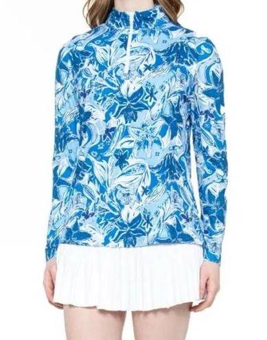 Gottex  Tops 1/4 Zip Longsleeve Floral Printed Blue High-Neck Golf Size L