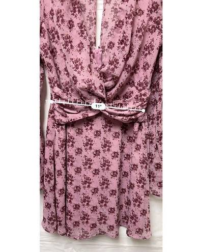 Trixxie Size Small Dress Pink Floral‎ Bell Sleeve Sheer Lined Spring BD1703