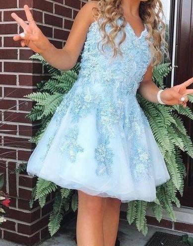 Custom Made Blue Beaded Homecoming Dress