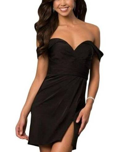 Faviana  Off-the-Shoulder Plunging Cocktail Mini Dress Black Size 6  NWT