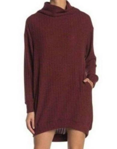 Lush Clothing Lush Funnel Neck Rib Long Sleeves Wine dress