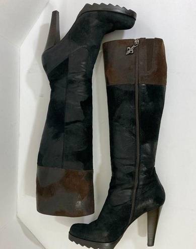 Donald Pliner  Diallo tall boots black, brown hi heel leather suede size 8