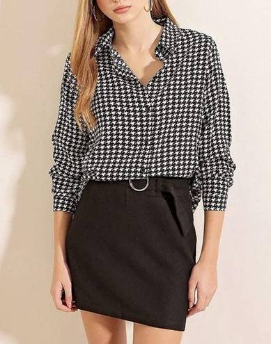 Houndstooth Big Dart Button Down Black and White  Shirt Women’s Size Medium UK 12