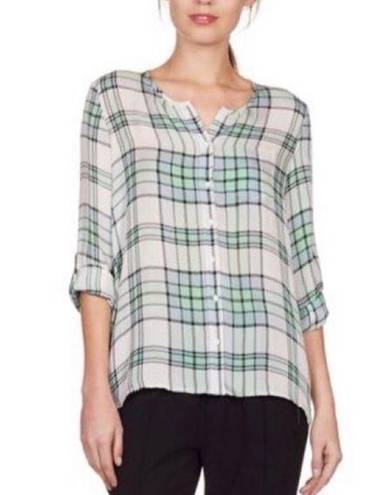 Joie  Kariana Silk Green Plaid Button Down Blouse