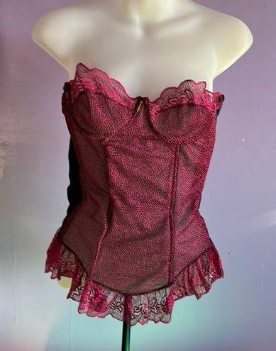 Bordeaux Dentella  of France Bustier Rear Hook & Eye Corset Black/Pink Size 34A