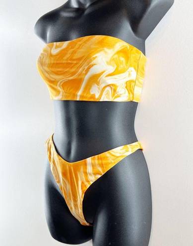 Naked Wardrobe  Bandeau High Cut Cheeky Bikini Swimsuit Creamsicle Orange Medium