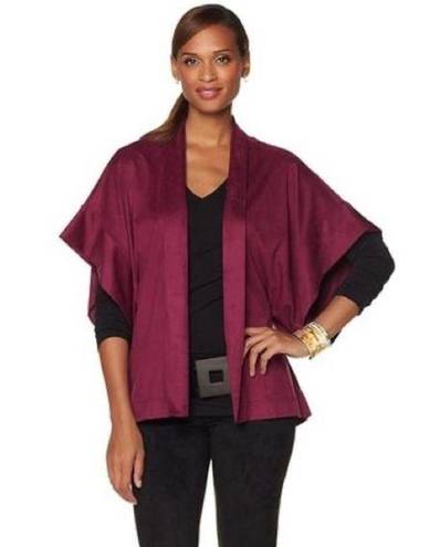 Natori  Faux Suede Burgundy Cropped Kimono Half Sleeve Topper Size L