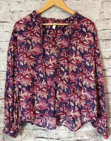 Pilcro  Anthropologie Lucille Peasant Blouse Blue Pink Paisley Women’s Shirt M