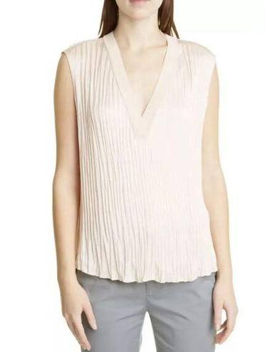 Vince NWT  Crushed Sleeveless Double V-neck Blouse Top XL French Rose Japan Satin