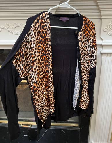 Hale Bob Cheetah Print Button Up Sweater