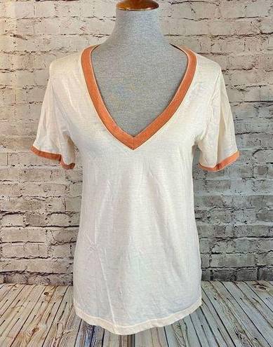 Treasure & Bond  Womens Beige Orange V Neck Tee Short Sleeve T-Shirt Size Medium