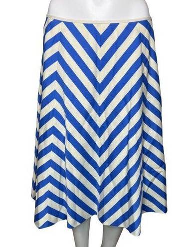 Talbots  Skirt Womens 8 Blue White Chevron A Line Pleated Midi Career Nautical