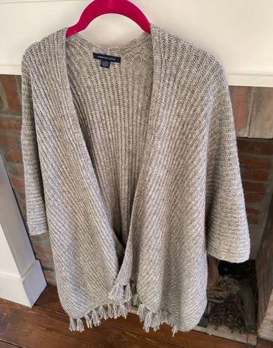 American Eagle  Grey Knit Sleeved Poncho size One Size with Fringe