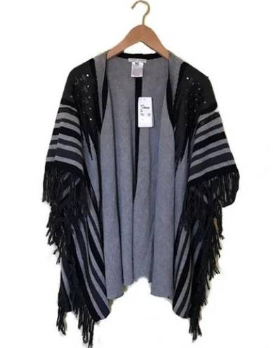 Alberto Makali NWT  Gray & Black Fringed Open Shawl Sweater Women's Size Large