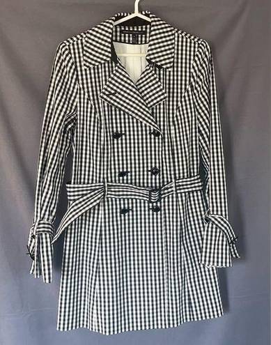 White House | Black Market  size medium black white gingham plaid trench coat