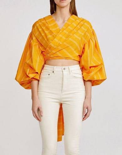 Wyatt Acler The  Puff Balloon Sleeve Cropped Wrap Blouse in Pumpkin Stripe