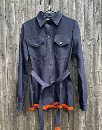 Victoria Beckham Victoria  Long Sleeve Button Down Belted Top Navy/Orange Size 2