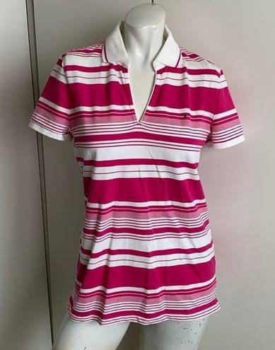 Tommy Hilfiger  medium v-neck pink/magenta striped polo shirt