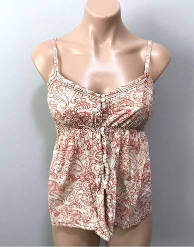 Gap  Y2K Spaghetti Strap Tank Top Button Front Size 4 Paisley Cream Rust Red