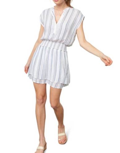 Rails  Smocked Waist Mini Dress Striped Linen Blend Size L New with Tag