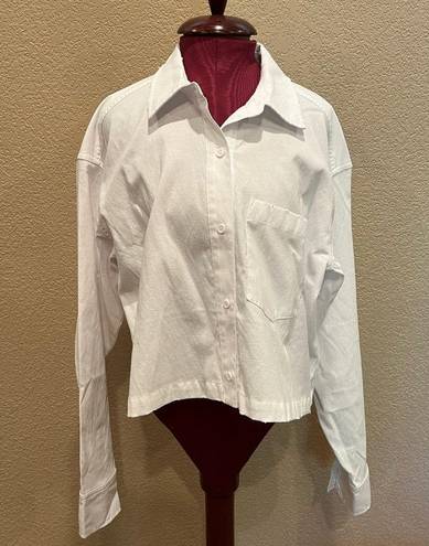 Good American  White Distressed Cropped Oxford Button-Down Shirt