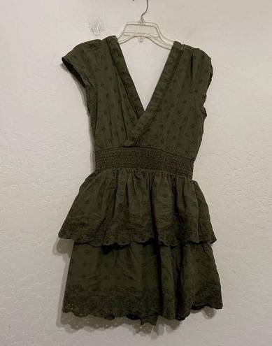 American Eagle  olive green ruffled lace mini dress S