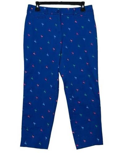 Talbots  Multi Color Flamingo Print Blue Capri Pants Size 8Petite