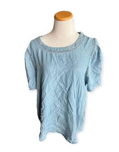 Blu Pepper Womens Perch by  Blue Chambray Lattice Flowy Top - Sz 3X