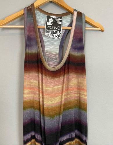 Young Fabulous and Broke  Maxi Dress Striped Tie-dye Racerback‎ Ruched Large Summer