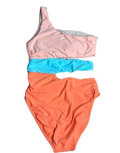 PilyQ NWT  OMN One Shoulder Cutout One Piece Swimsuit Colorblock Small