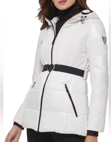 Guess  White Lightweight Puffer Belted Jacket(Size Small)