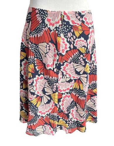 Petal Boden Crinkle Bias-Cut  Stamp Midi Skirt Navy Pink Orange Yellow Size 6