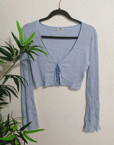 Cotton On front tie rib tie sweater/cardigan baby blue coquette core