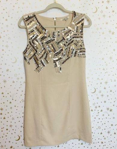 English Rose Cream Beaded Formal Shift Mini Dress