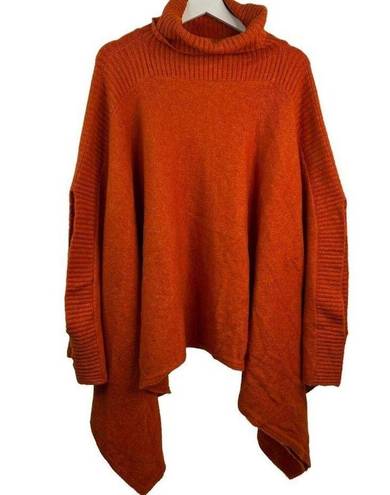 Lou & grey  Wool Blend Burnt Orange Asymmetric Poncho Turtleneck Sweater One Size