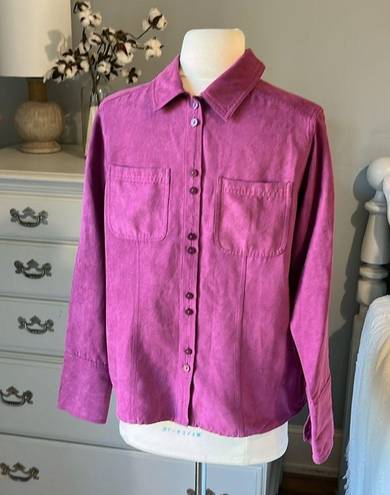 Relativity Vintage 90s Faux Suede Button Front Plum Top Long Sleeve Womens Small 