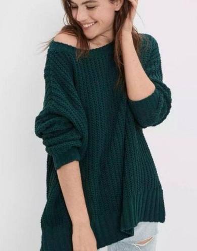 American Eagle  Women’s Forest Green Slouchy Oversized Chenille Sweater