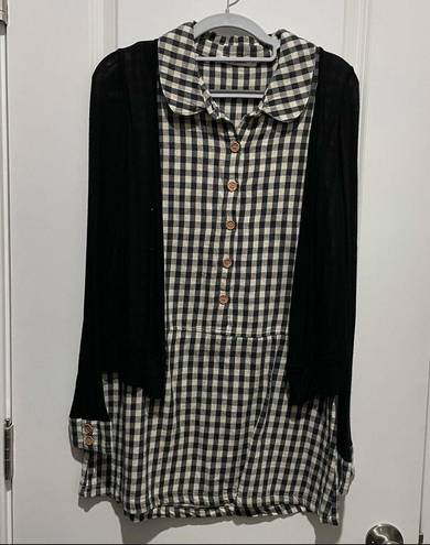 One Piece  gingham button up dress with cardigan