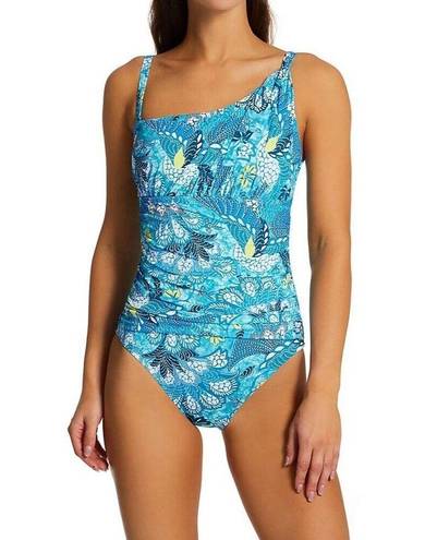 Bleu Rod Beattie Paradise Found One Shoulder One Piece Swimsuit Oahu Teal Size 6