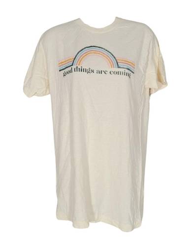 Tultex  cream good things are coming rainbow graphic logo tee

size medium