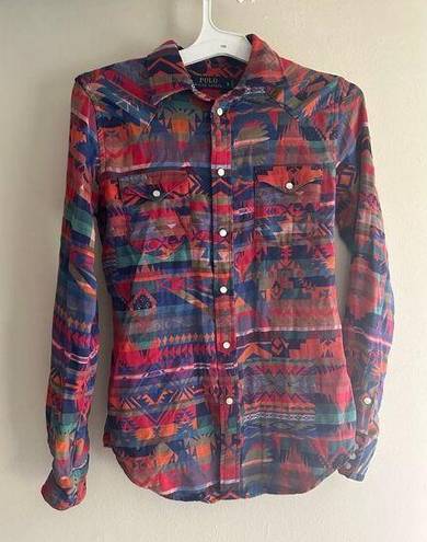 Polo  Ralph Lauren Women’s Aztec Southwestern Pearl Snap Button Up Size Small