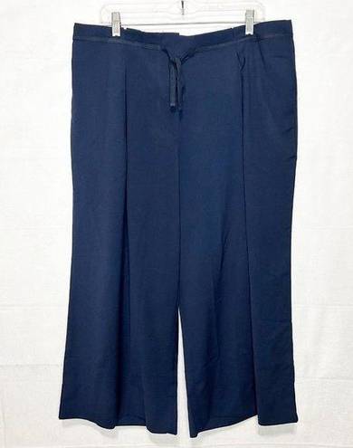 Suzanne Betro NWT  Navy Pleated Wide-Leg Crop Pants Size 2X (38x24) Tie Waist