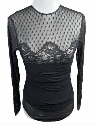 Natori  Sheer and Bunched Bodysuit Black Petite