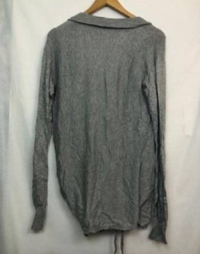 Leith  Side Tie Wrap Sweater Gray Long Sleeve Rayon Cotton WOOL Blend Surplice SM