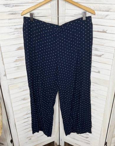 J.Jill  Women's Rayon Polka Dot Casual Pants Wide Leg Navy White Pockets Large