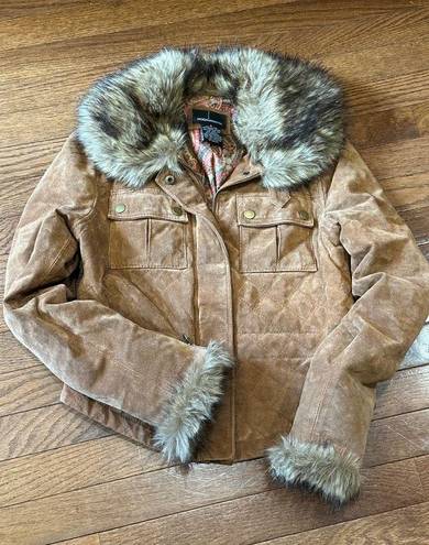 Moda Vintage 90s  International Brown Leather Jacket with Faux Fur Trim - Small