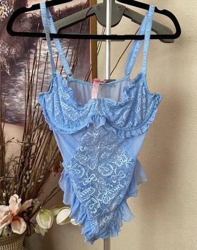 Dolls Kill Sugar Thrillz x  Blue Lace Butterfly lingerie Print Bodysuit size L