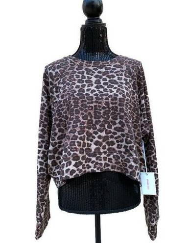 Good American  Cheetah Cropped Long Sleeve Crewneck Raglan Sweater 6 NWT